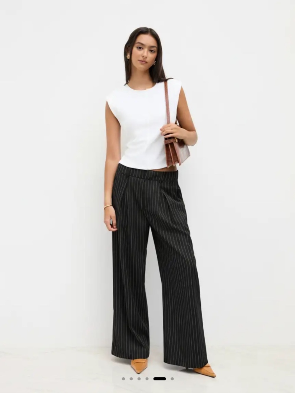 NWOT Mid Rise Stripe Pleated Wide Leg Trousers - Picture 6 of 9